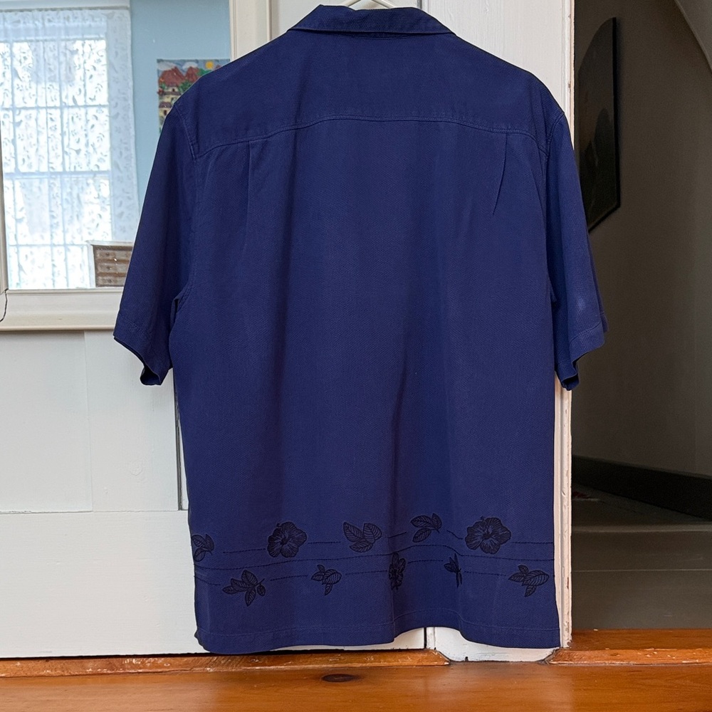 Tommy Bahama Blue Casual Raw Silk Button Down Shirt, vintage - Picture 5 of 6
